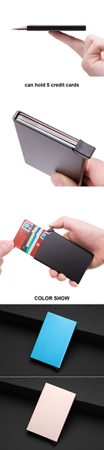 Etui na karty RFID Buylor - metalowe etui na karty kredytowe. Slim, antywłamaniowe, przeznaczone dla mężczyzn i kobiet. Ochrona przed kradzieżą danych. Portfel na karty biznesowe i karty bankowe. Mini portfel - Wianko - 2