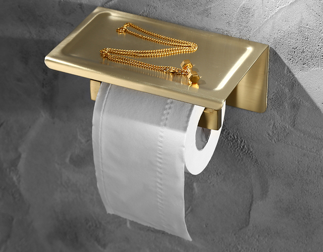 Luksusowy wieszak na ręczniki z polerowanego stali nierdzewnej w kolorze złota z półką do łazienki - Wianko - 15