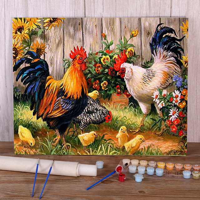 Zestaw farb akrylowych do malowania na płótnie - Zwierzęta kurczaka - 40x50cm - dla dzieci i artystów - Wianko - 1