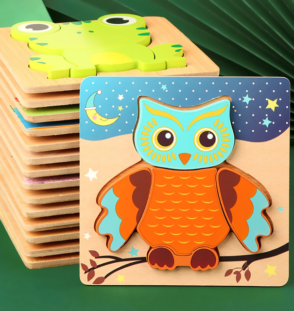 Drewniana 3D podkładka edukacyjna do puzzli zwierzęta Cartoon dla dzieci Montessori - Wianko - 2