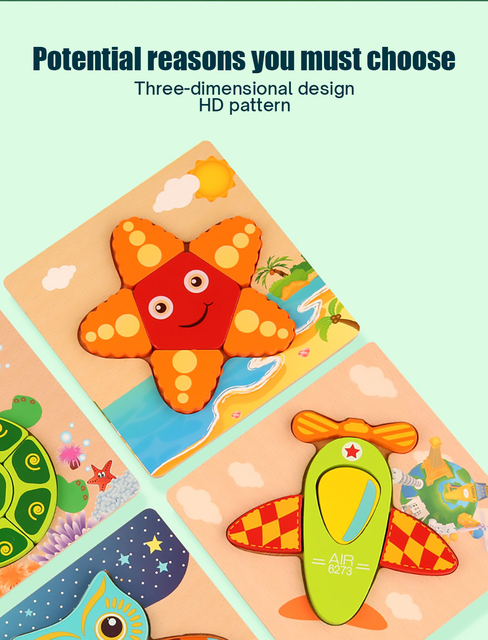 Drewniana 3D podkładka edukacyjna do puzzli zwierzęta Cartoon dla dzieci Montessori - Wianko - 3