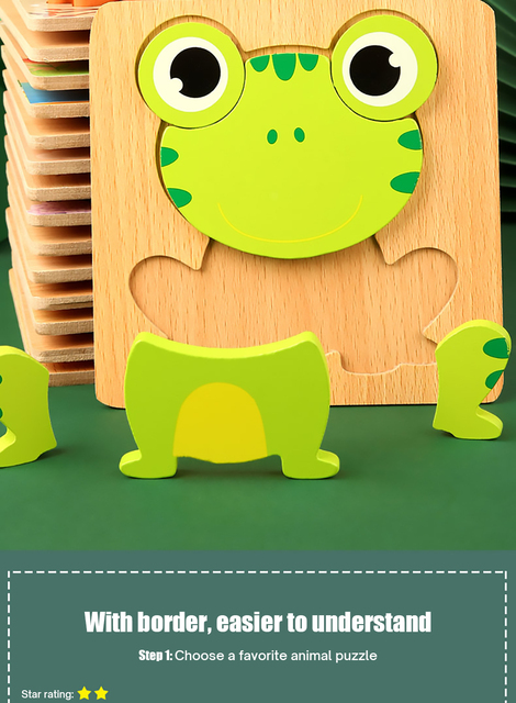 Drewniana 3D podkładka edukacyjna do puzzli zwierzęta Cartoon dla dzieci Montessori - Wianko - 10