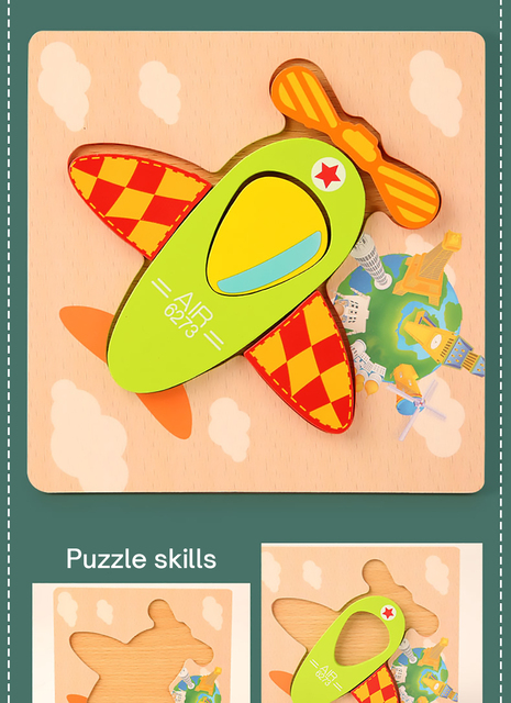 Drewniana 3D podkładka edukacyjna do puzzli zwierzęta Cartoon dla dzieci Montessori - Wianko - 11