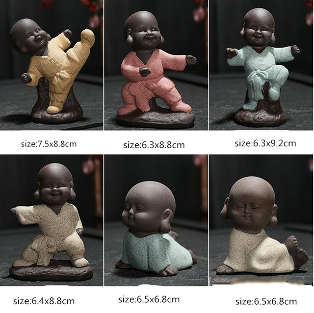 Mini chiński buddyzm - zestaw małych posągów mnichów Zen, idealny do medytacji i małe wyroby rzemieślnicze - posągi buddy, herbata - Wianko - 4