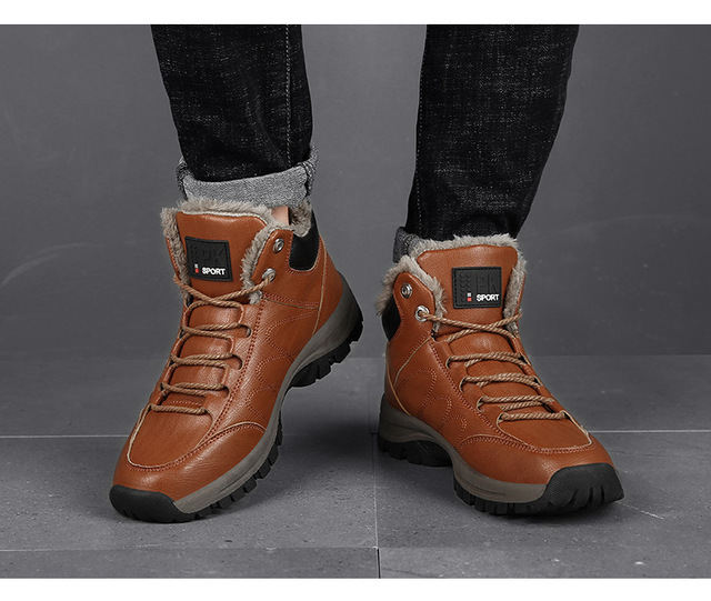 Buty męskie zimowe futro wełniane skórzane obuwie projektanta na zewnątrz - śnieg, ciepłe botki - Wianko - 8