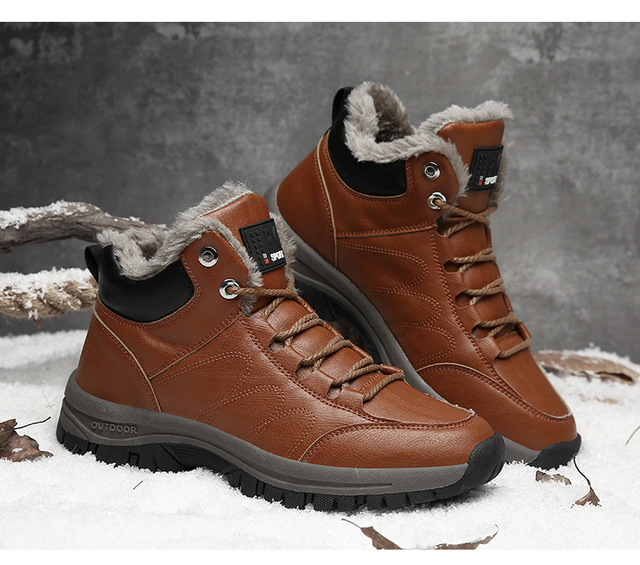 Buty męskie zimowe futro wełniane skórzane obuwie projektanta na zewnątrz - śnieg, ciepłe botki - Wianko - 12