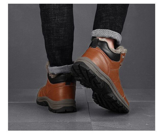 Buty męskie zimowe futro wełniane skórzane obuwie projektanta na zewnątrz - śnieg, ciepłe botki - Wianko - 7