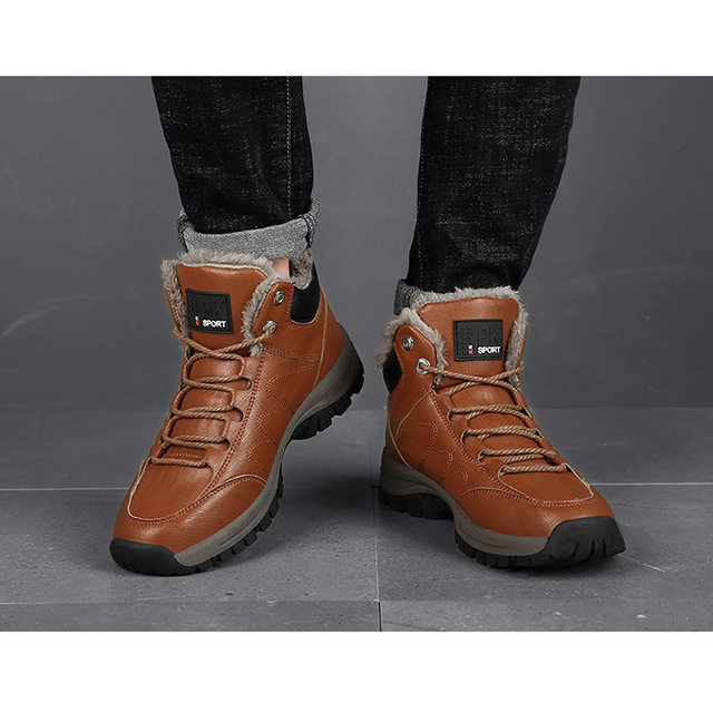 Buty męskie zimowe futro wełniane skórzane obuwie projektanta na zewnątrz - śnieg, ciepłe botki - Wianko - 6