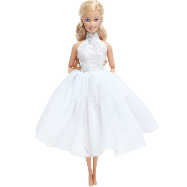 Suknia ślubna dla lalki Barbie BJDBUS w klasycznym stylu, eleganckie białe ubranie na bal, akcesoria dla lalek - Wianko - 3