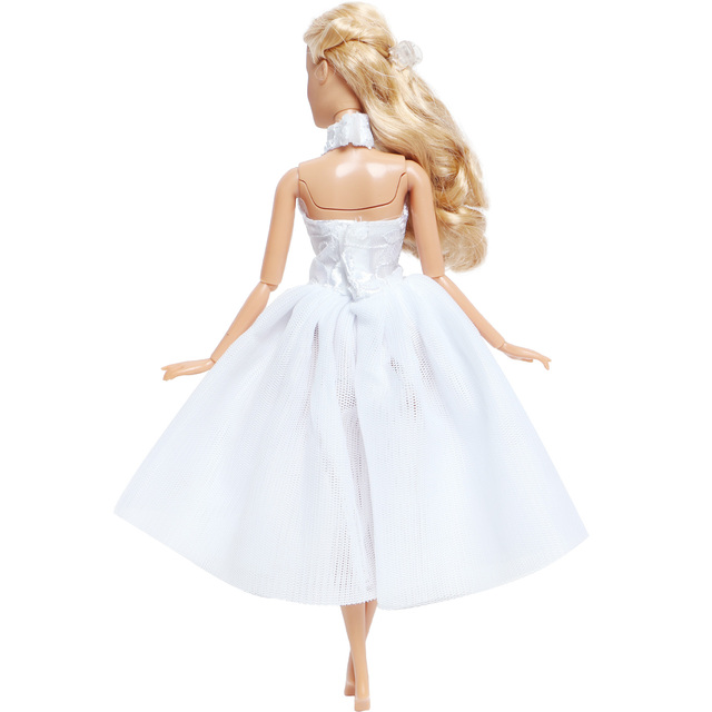 Suknia ślubna dla lalki Barbie BJDBUS w klasycznym stylu, eleganckie białe ubranie na bal, akcesoria dla lalek - Wianko - 5