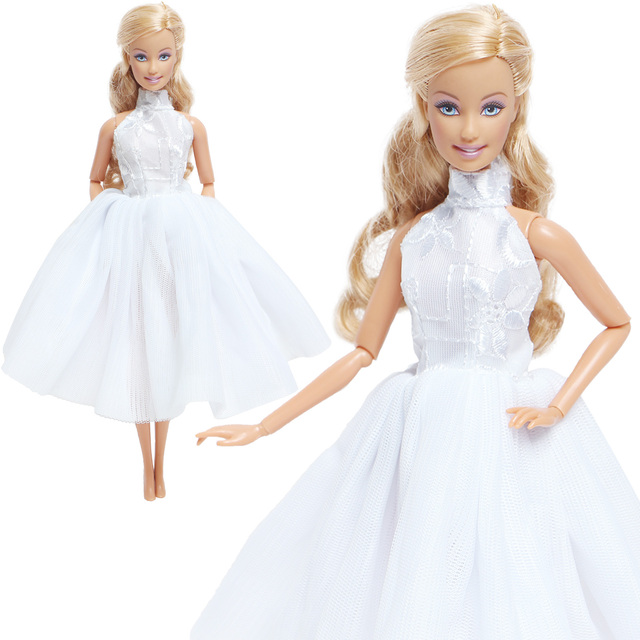 Suknia ślubna dla lalki Barbie BJDBUS w klasycznym stylu, eleganckie białe ubranie na bal, akcesoria dla lalek - Wianko - 2