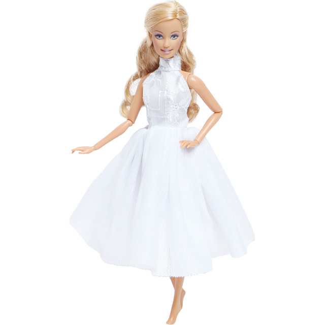 Suknia ślubna dla lalki Barbie BJDBUS w klasycznym stylu, eleganckie białe ubranie na bal, akcesoria dla lalek - Wianko - 4