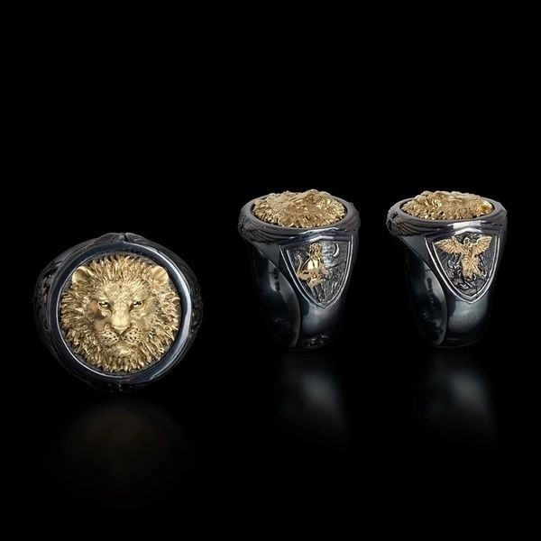 Czarny pierścień afrykańskiego króla z motywem lwa - pierścionek minimalistyczny vintage z biżuterii męskiej - Wianko - 16