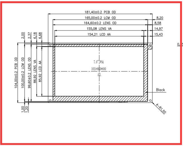 Wyświetlacz TFT LCD 7.0 cala, 1024*600, pełny kąt widzenia, IPS, z pojemnościowym panelem dotykowym RS232/RS485 z modułem UART - Wianko - 4