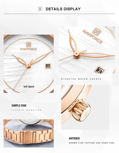 Zegarek damska NAVIFORCE luksusowa marka, różowe złote, kwarcowy, wodoodporny - Wianko - 8
