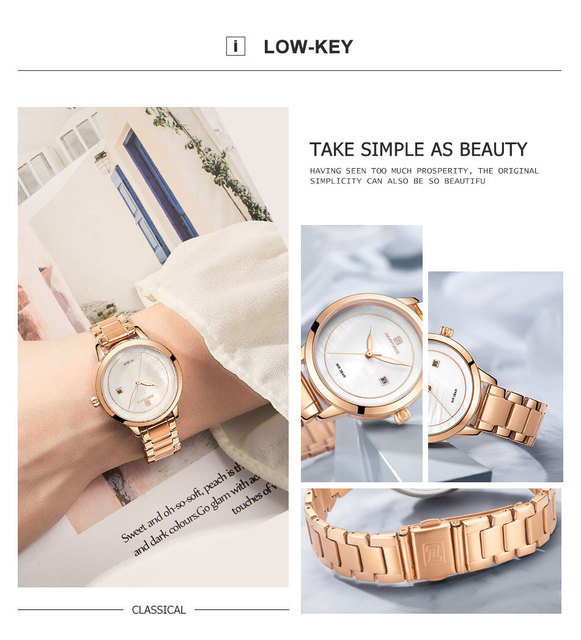 Zegarek damska NAVIFORCE luksusowa marka, różowe złote, kwarcowy, wodoodporny - Wianko - 3