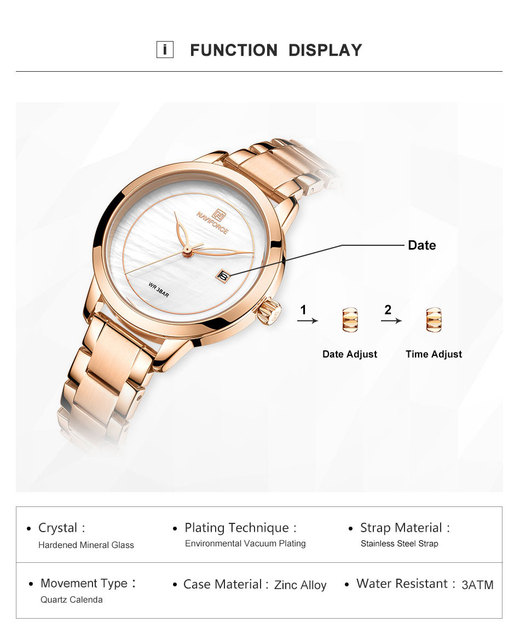 Zegarek damska NAVIFORCE luksusowa marka, różowe złote, kwarcowy, wodoodporny - Wianko - 4
