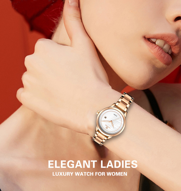 Zegarek damska NAVIFORCE luksusowa marka, różowe złote, kwarcowy, wodoodporny - Wianko - 1