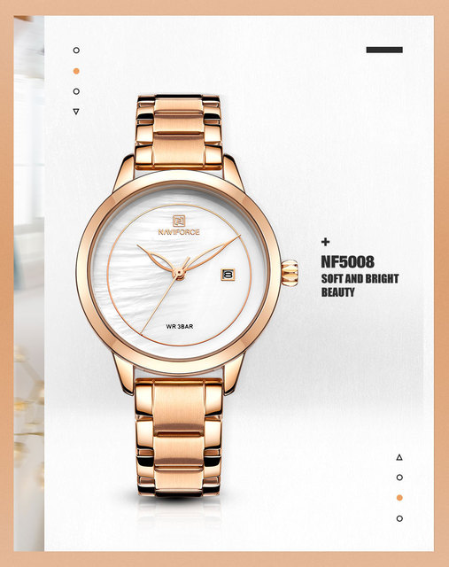 Zegarek damska NAVIFORCE luksusowa marka, różowe złote, kwarcowy, wodoodporny - Wianko - 2