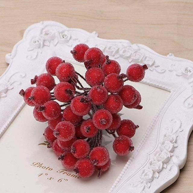 40 sztuk Mini Boże Narodzenie Matowe Sztuczne Jagody Holly, Czerwone, Dekoracyjne Kwiaty - Wianko - 13