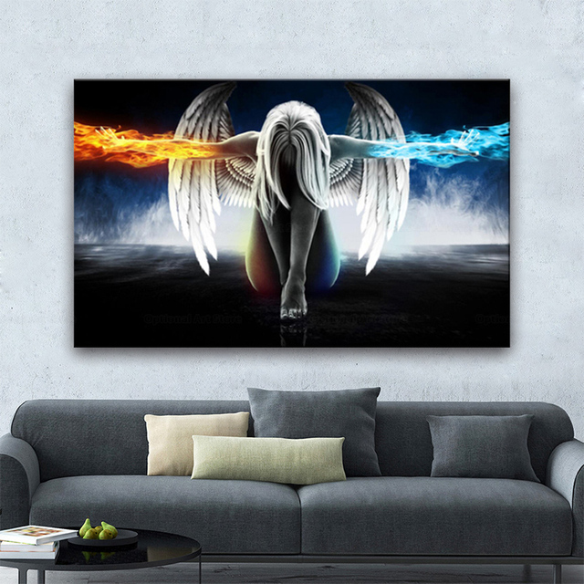 Plakat i obraz ścienny Anime Anioł Dziewczyna - skrzydła lodu i ognia do dekoracji domu - Wianko - 4