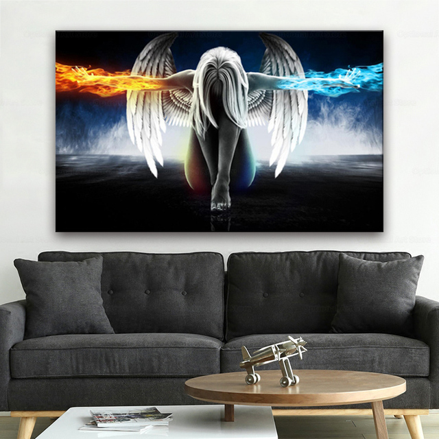 Plakat i obraz ścienny Anime Anioł Dziewczyna - skrzydła lodu i ognia do dekoracji domu - Wianko - 3