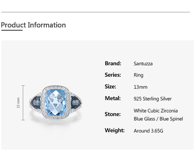 Pierścionek SANTUZZA - srebrny, oryginalny, wykonany z 925 Sterling srebra, ozdobiony niebieskimi kamieniami, iskrzący, modny dodatek na imprezę - Wianko - 2