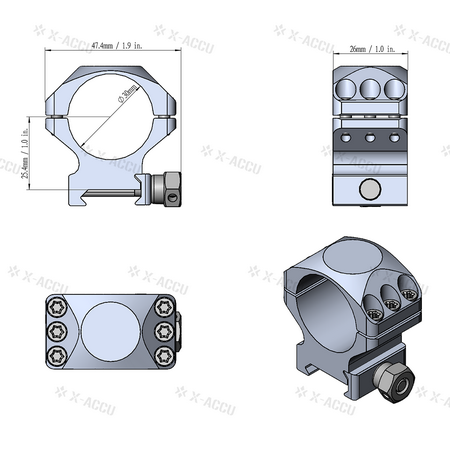 Wkładka optyczna Wektor 30 mm x-accu o profilu Picatinny, dokładnie obrabiana CNC, wysokość 1 /1.25''/1.5'' - Wianko - 4