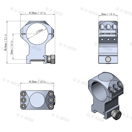 Wkładka optyczna Wektor 30 mm x-accu o profilu Picatinny, dokładnie obrabiana CNC, wysokość 1 /1.25''/1.5'' - Wianko - 12