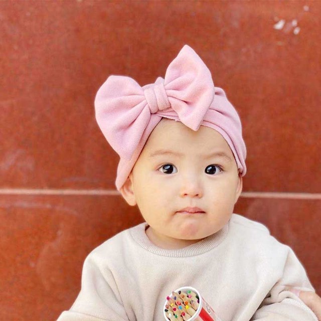 Miękka czapka dla niemowląt z dużym kokardą - turban jednolitego koloru dla dziewczynek - Wianko - 10
