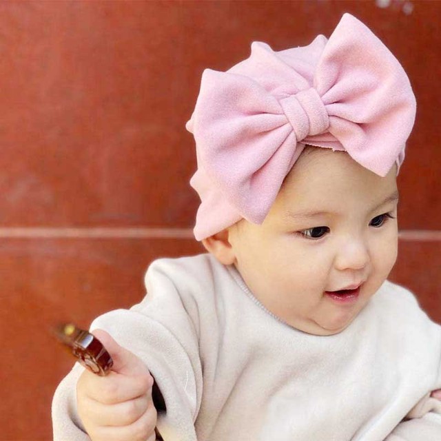 Miękka czapka dla niemowląt z dużym kokardą - turban jednolitego koloru dla dziewczynek - Wianko - 9