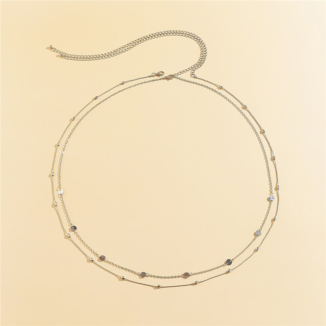 Seksowny łańcuszek cekiny na talię, dwukrotna warstwa wąż dzwon biżuteria do ciała kości garnitur dla kobiet - Wianko - 7