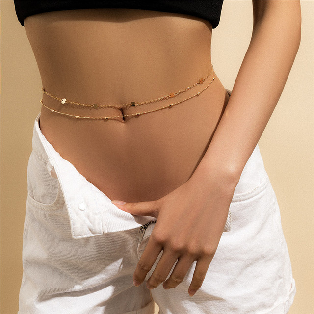 Seksowny łańcuszek cekiny na talię, dwukrotna warstwa wąż dzwon biżuteria do ciała kości garnitur dla kobiet - Wianko - 2