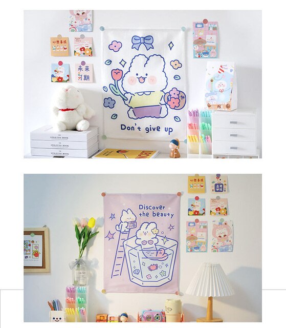 Tkanina ścieralna Kawaii Bunny z nadrukiem lodów do dekoracji sypialni - Wianko - 4