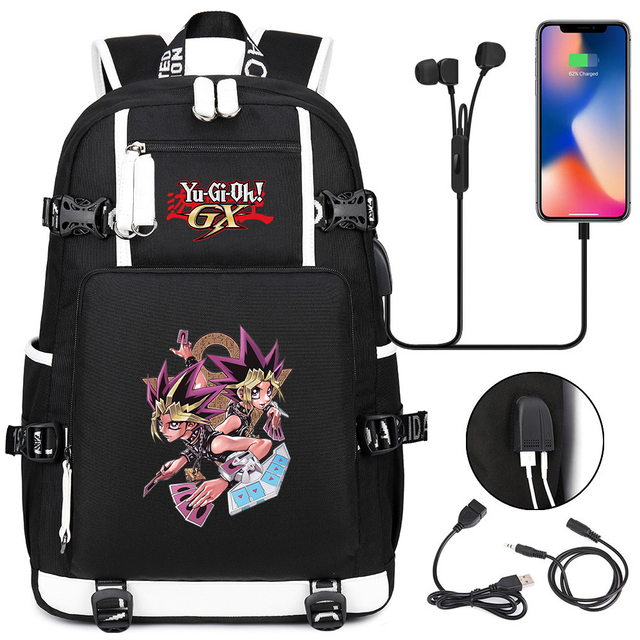 Plecak Anime Yu-Gi-Oh! z ładowaniem USB do słuchawek, wysokiej jakości torba na laptopa na co dzień dla nastolatków - Wianko - 2