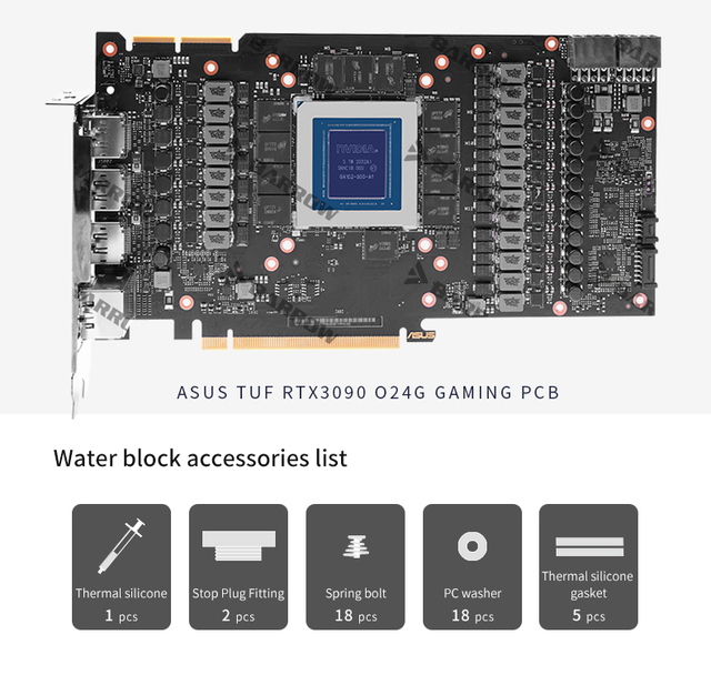 Bloki wodne GPU Barrow ASUS TUF RTX 3090 3080 GAMING - pełna pokrywa GPU, chłodnica wodna, płyta tylna - Wianko - 5