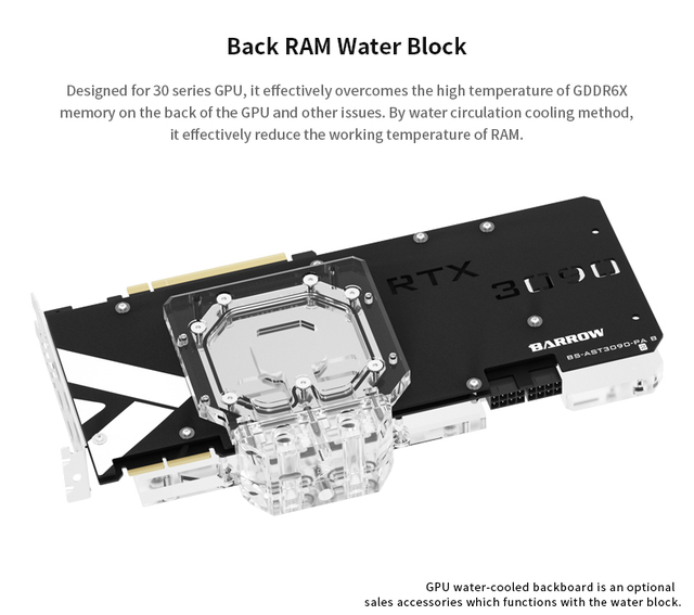 Bloki wodne GPU Barrow ASUS TUF RTX 3090 3080 GAMING - pełna pokrywa GPU, chłodnica wodna, płyta tylna - Wianko - 7