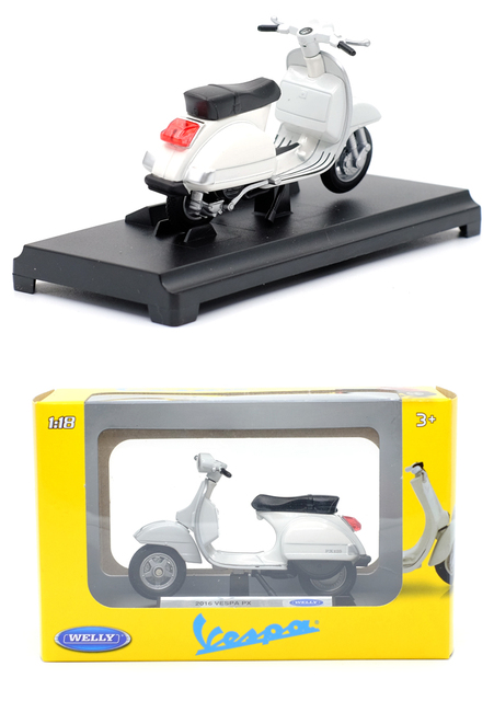 Zabawka motocykl dla dzieci WELLY 1:18 Vespa PX 125 z elastycznym obrotem koła - odlew ze stopu w nowym pudełku - Wianko - 4