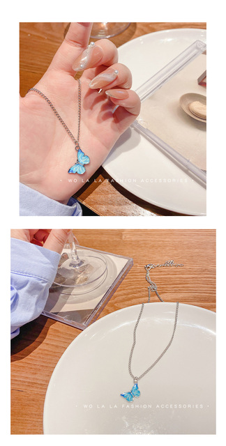 Naszyjnik żeński z niebieskim motylem - letni łańcuszek do obojczyka (Nazwa produktu: Niebieski wróżka motyl naszyjnik żeński letni łańcuszek do obojczyka) - Wianko - 5