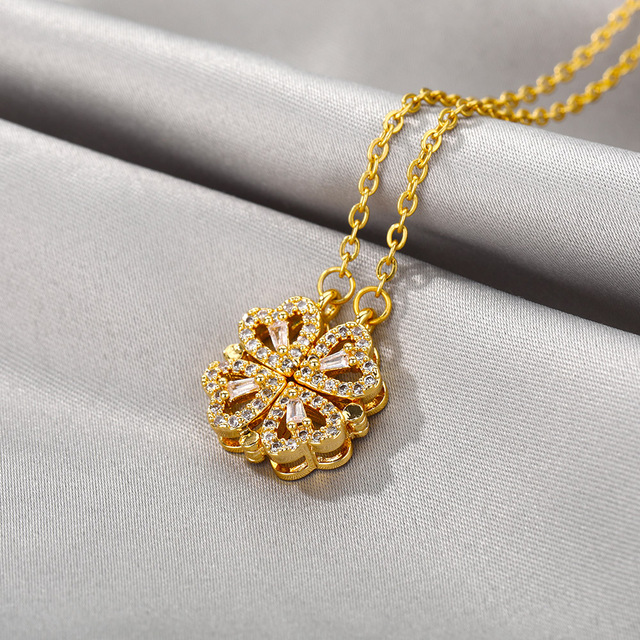 Vintage Lucky czterolistna koniczyna - naszyjnik dla kobiet ze stali nierdzewnej, złoty łańcuszek, wisiorek w kształcie serca, biżuteria - Wianko - 4
