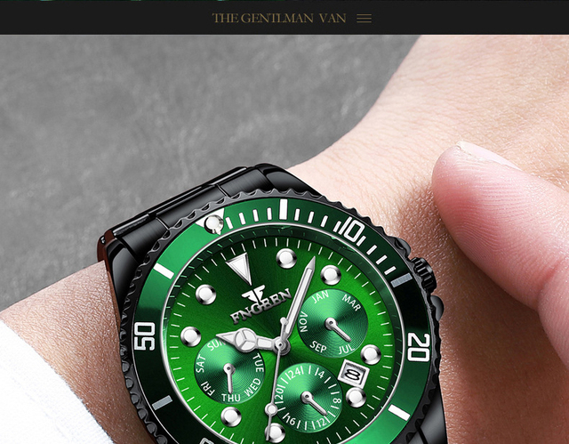 Męskie zegarki kwarcowe FNGEEN 2020 - Zielona woda, duch mężczyzn, nowy model, stal, wodoodporne - Wianko - 4