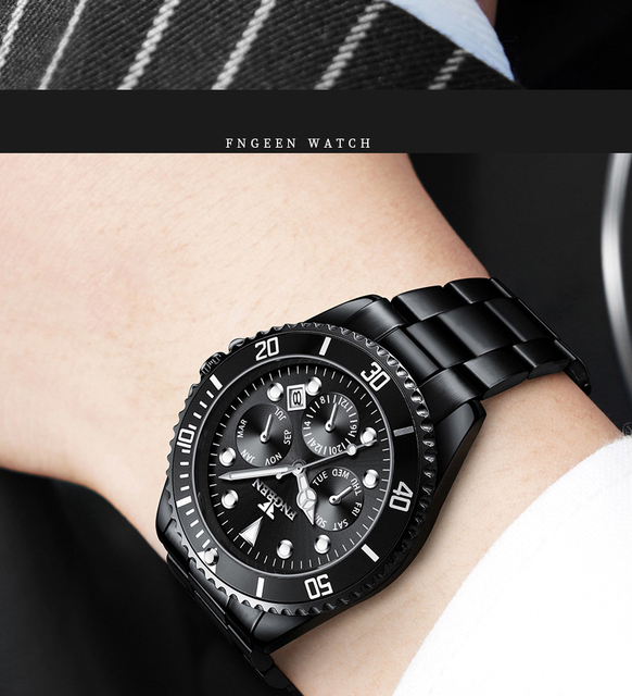 Męskie zegarki kwarcowe FNGEEN 2020 - Zielona woda, duch mężczyzn, nowy model, stal, wodoodporne - Wianko - 2