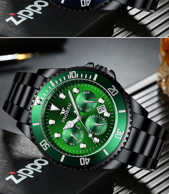 Męskie zegarki kwarcowe FNGEEN 2020 - Zielona woda, duch mężczyzn, nowy model, stal, wodoodporne - Wianko - 15