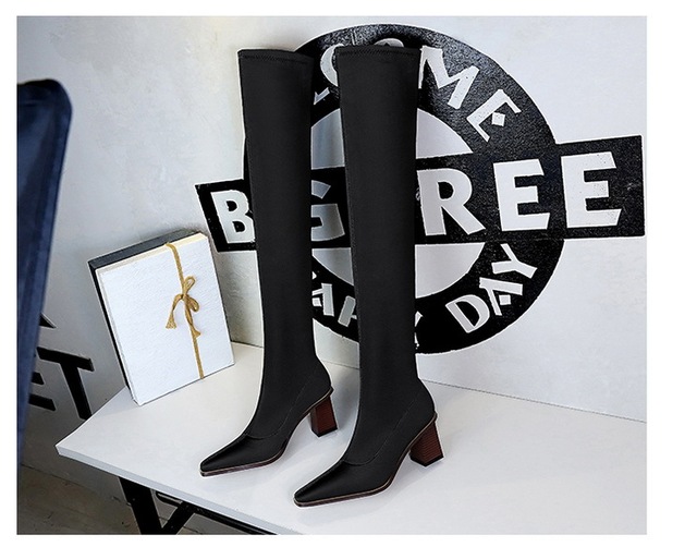 Zimowe elastyczne damskie buty za kolano z obcasem w modnym drewnianym stylu - Wianko - 20
