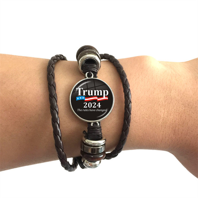 Bransoletka dla kobiet - Trump 2024, szklane kaboszony, skórzana biżuteria - Wianko - 34