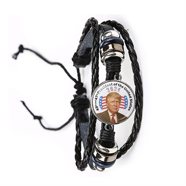 Bransoletka dla kobiet - Trump 2024, szklane kaboszony, skórzana biżuteria - Wianko - 11