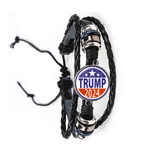 Bransoletka dla kobiet - Trump 2024, szklane kaboszony, skórzana biżuteria - Wianko - 37