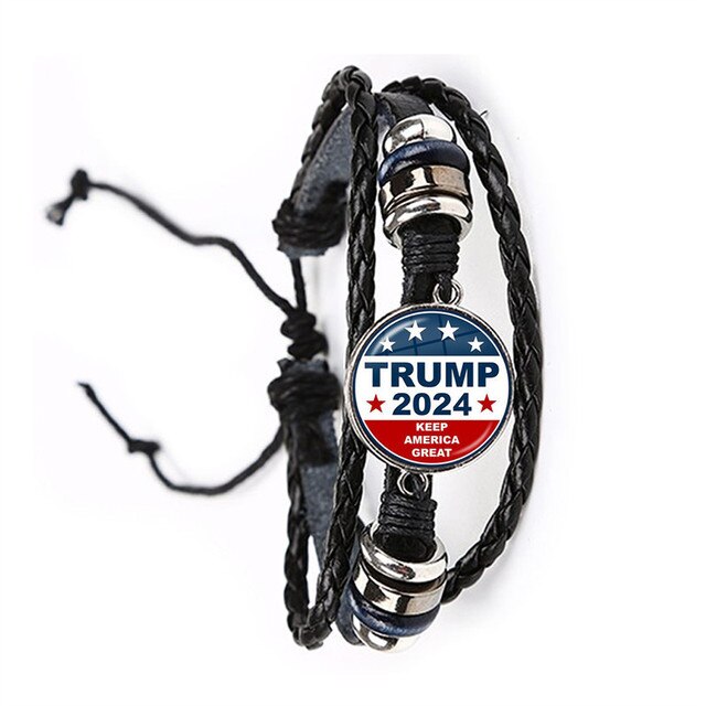 Bransoletka dla kobiet - Trump 2024, szklane kaboszony, skórzana biżuteria - Wianko - 3