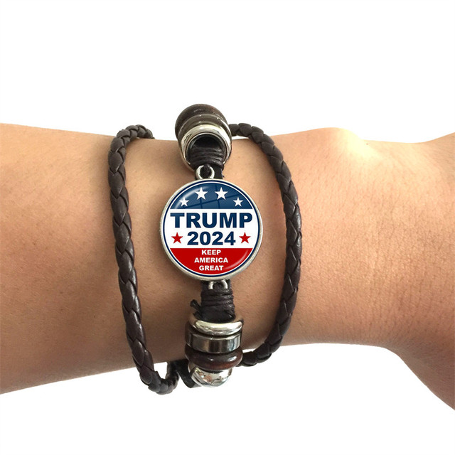 Bransoletka dla kobiet - Trump 2024, szklane kaboszony, skórzana biżuteria - Wianko - 4