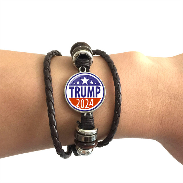 Bransoletka dla kobiet - Trump 2024, szklane kaboszony, skórzana biżuteria - Wianko - 38